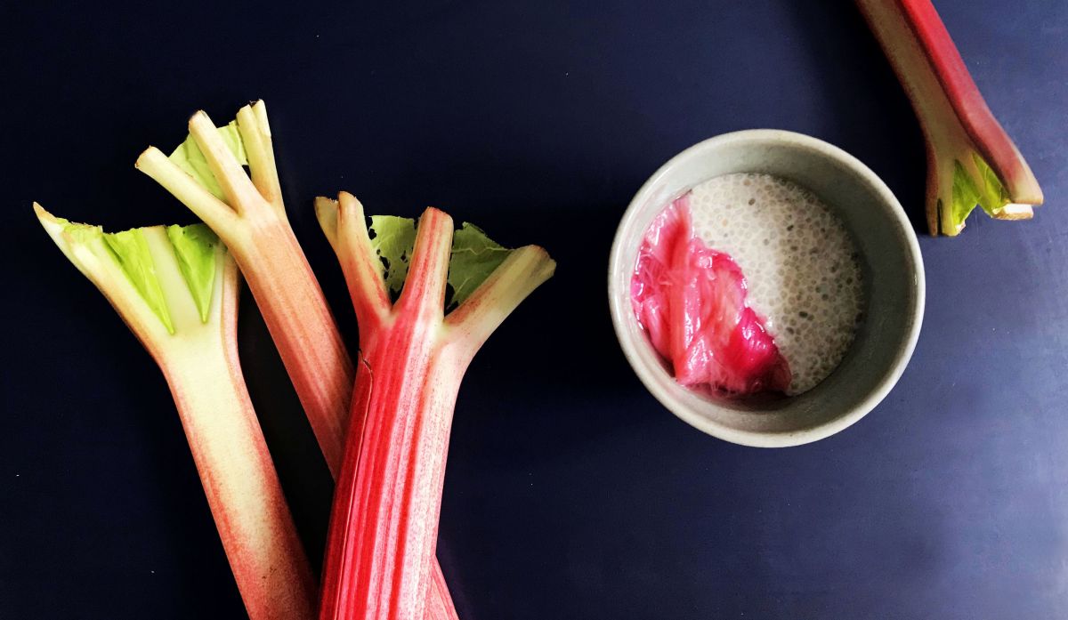 Simple + Healthy Chia Seed Pudding + Stewed Rhubarb recipe