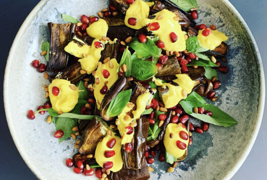 Simple + Healthy Roasted Aubergines with Saffron Yoghurt